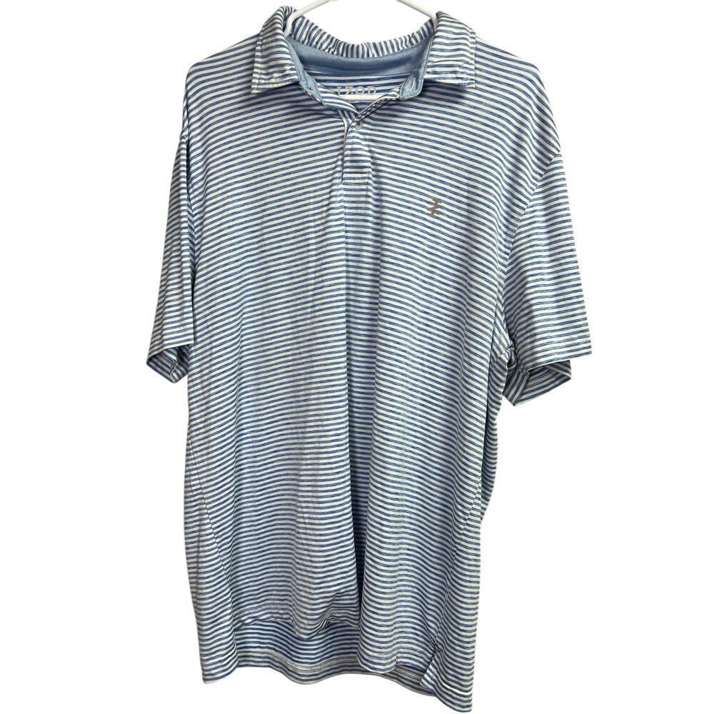 Izod Golf With Stretch Men's Polo Blue White Stripes Large
